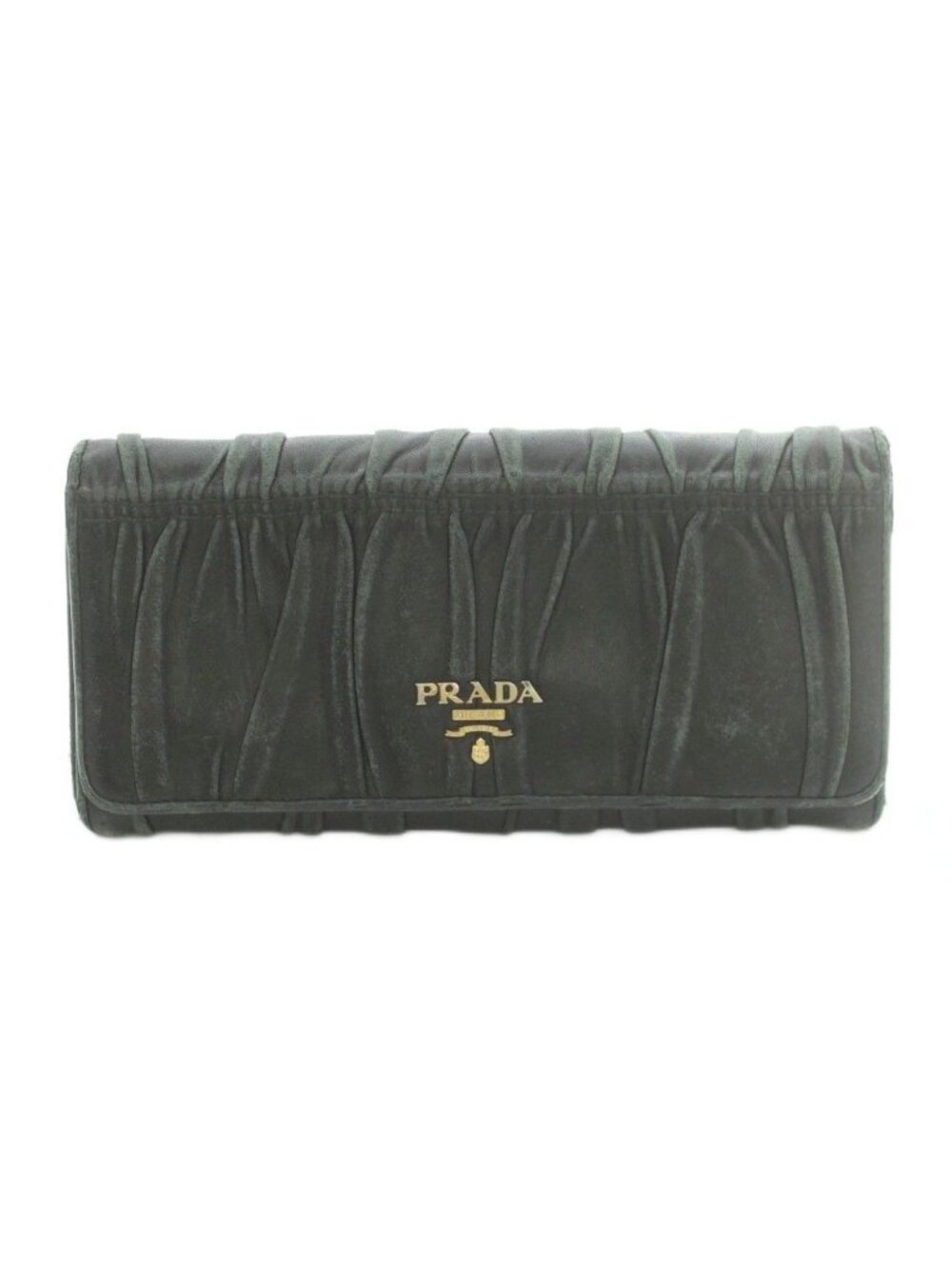 Prada Wallet Bifold Coin Purse Nappa Leather Gathered Black